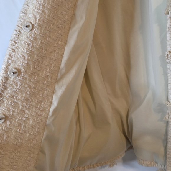 Elie Tahari Basket Weave Snap Closure Bows Cream Blazer Virgin Wool Size M - Picture 9 of 15
